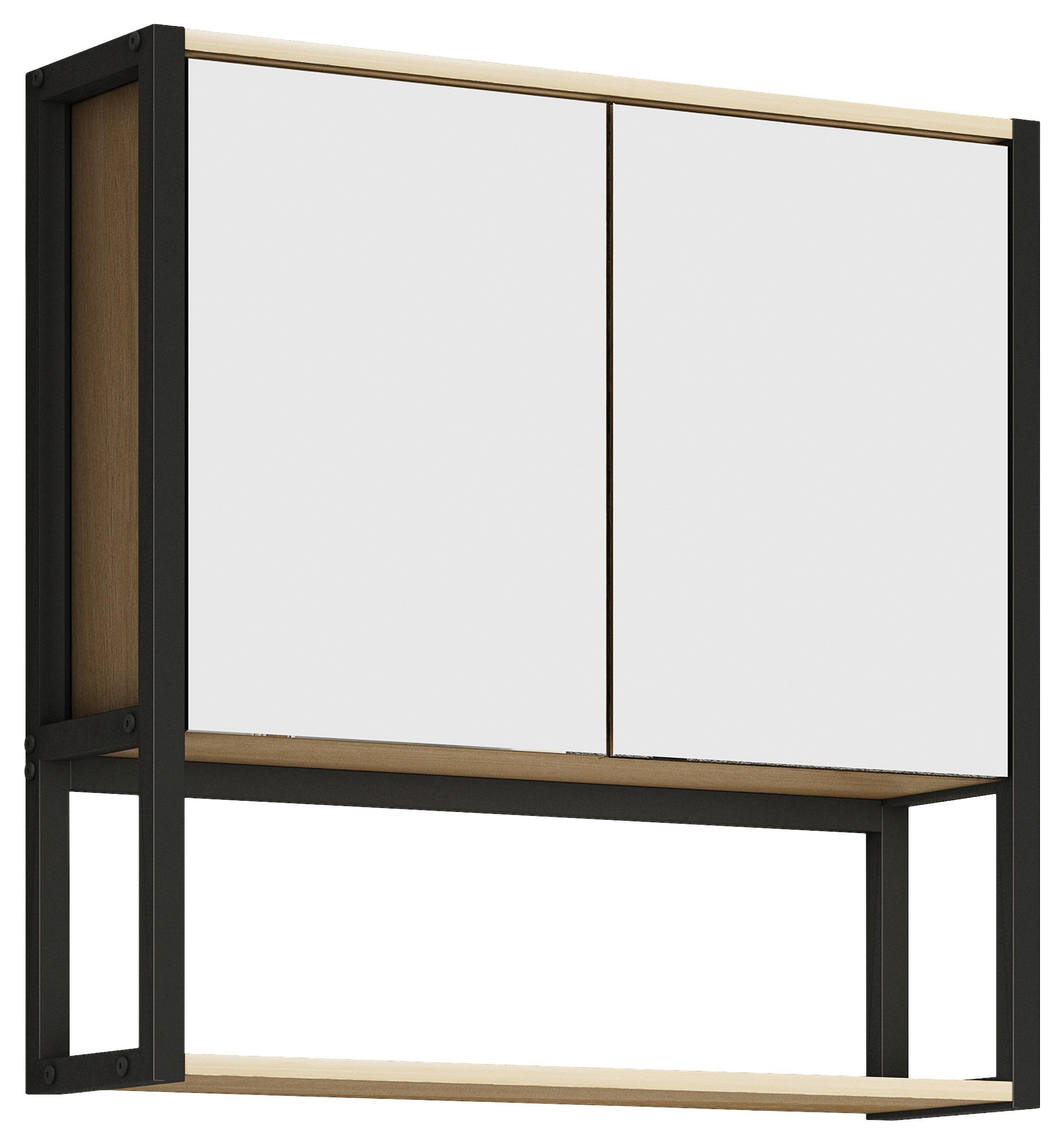 Spiegelschrank Edino - Honigeiche/Schwarz, MODERN, Glas/Holzwerkstoff (60/60/17cm) - MID.YOU