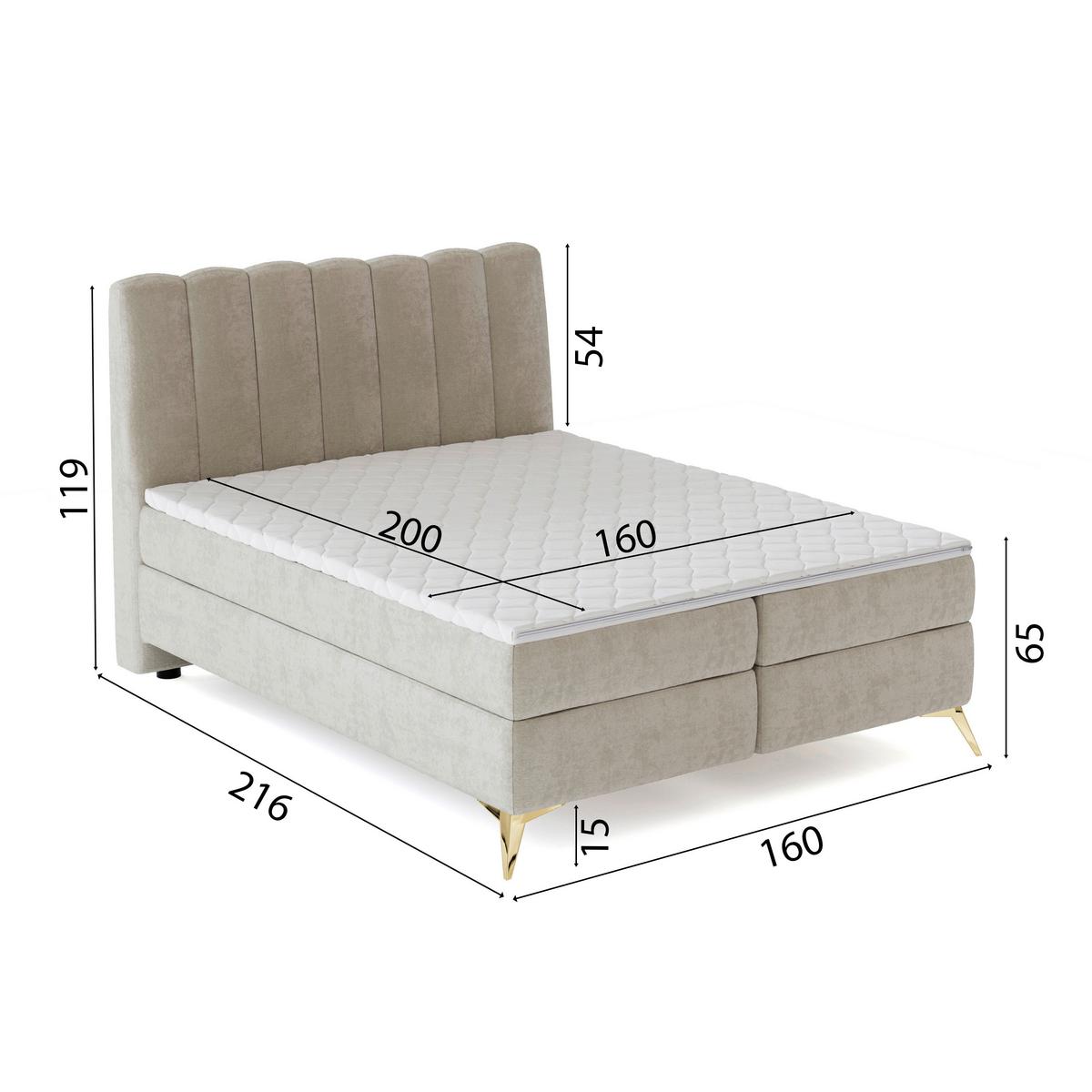 Boxbett Lexi Beige, inkl. Topper 90x200 - Beige/Goldfarben, Basics, Holz/Textil (90/200cm) - Livetastic
