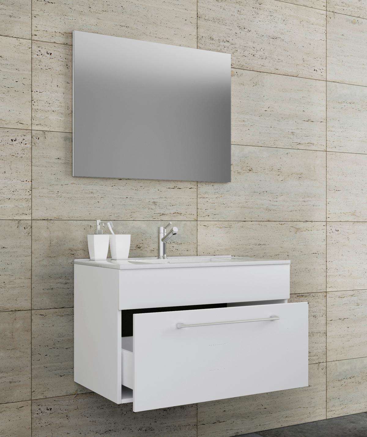 Badezimmer Badinos 3-teilig Weiß B: 80 Cm - Weiß, MODERN, Keramik/Holzwerkstoff (80cm) - MID.YOU
