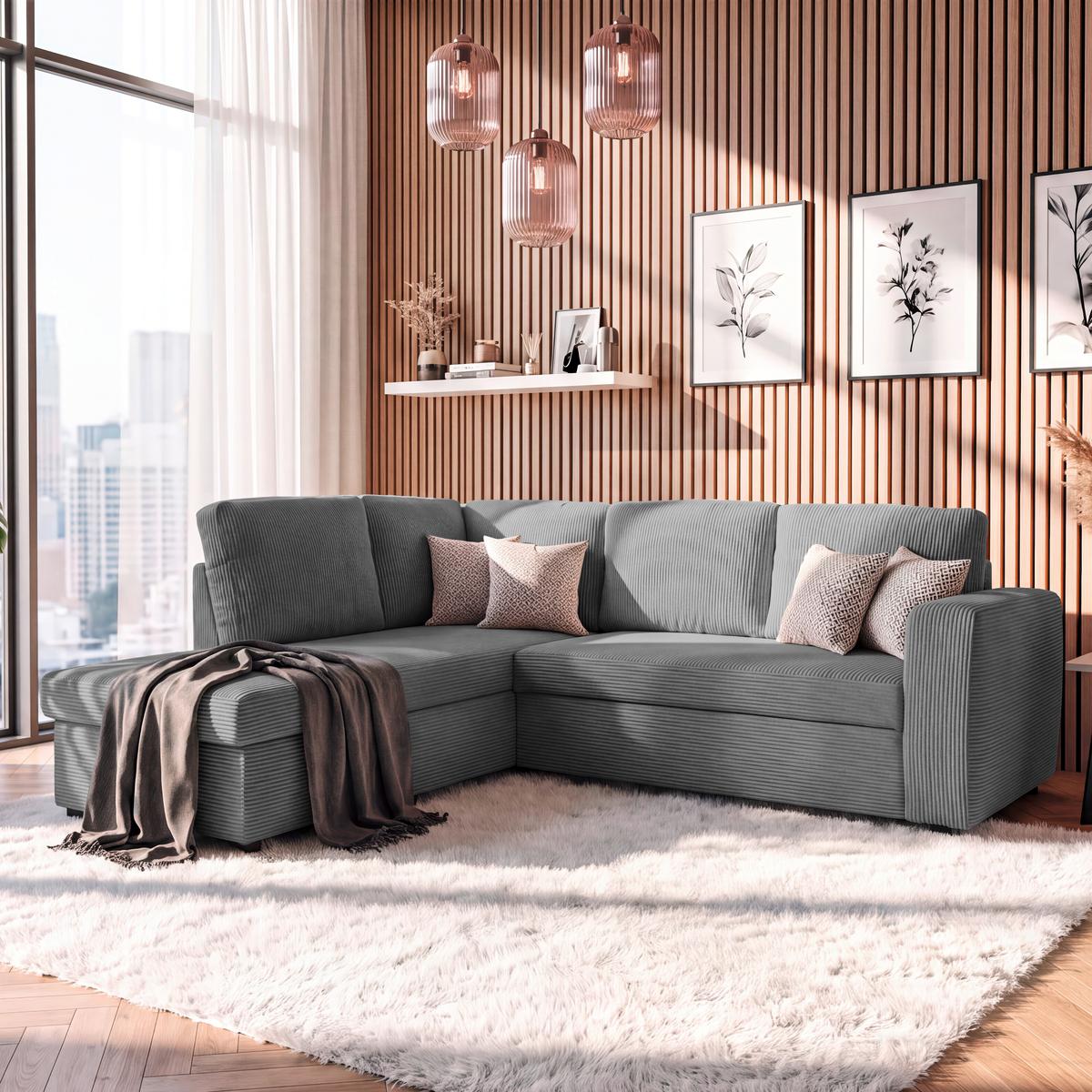 Ecksofa mit Schlaffunktion Toulouse anthrazit, 206x224cm - Anthrazit/Schwarz, Trend, Holz/Textil (206/224cm)