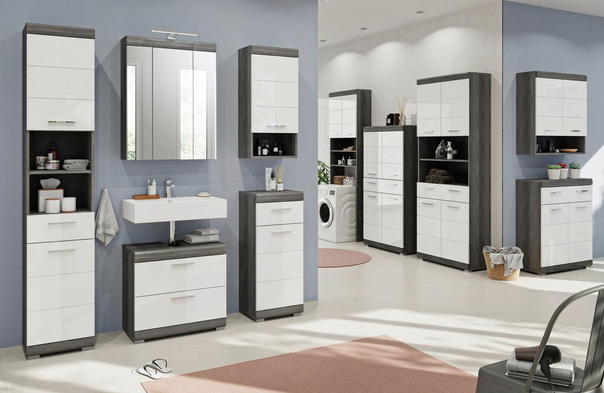 Badezimmer Scout - Weiß Hochglanz, MODERN, Holzwerkstoff (134cm) - MID.YOU