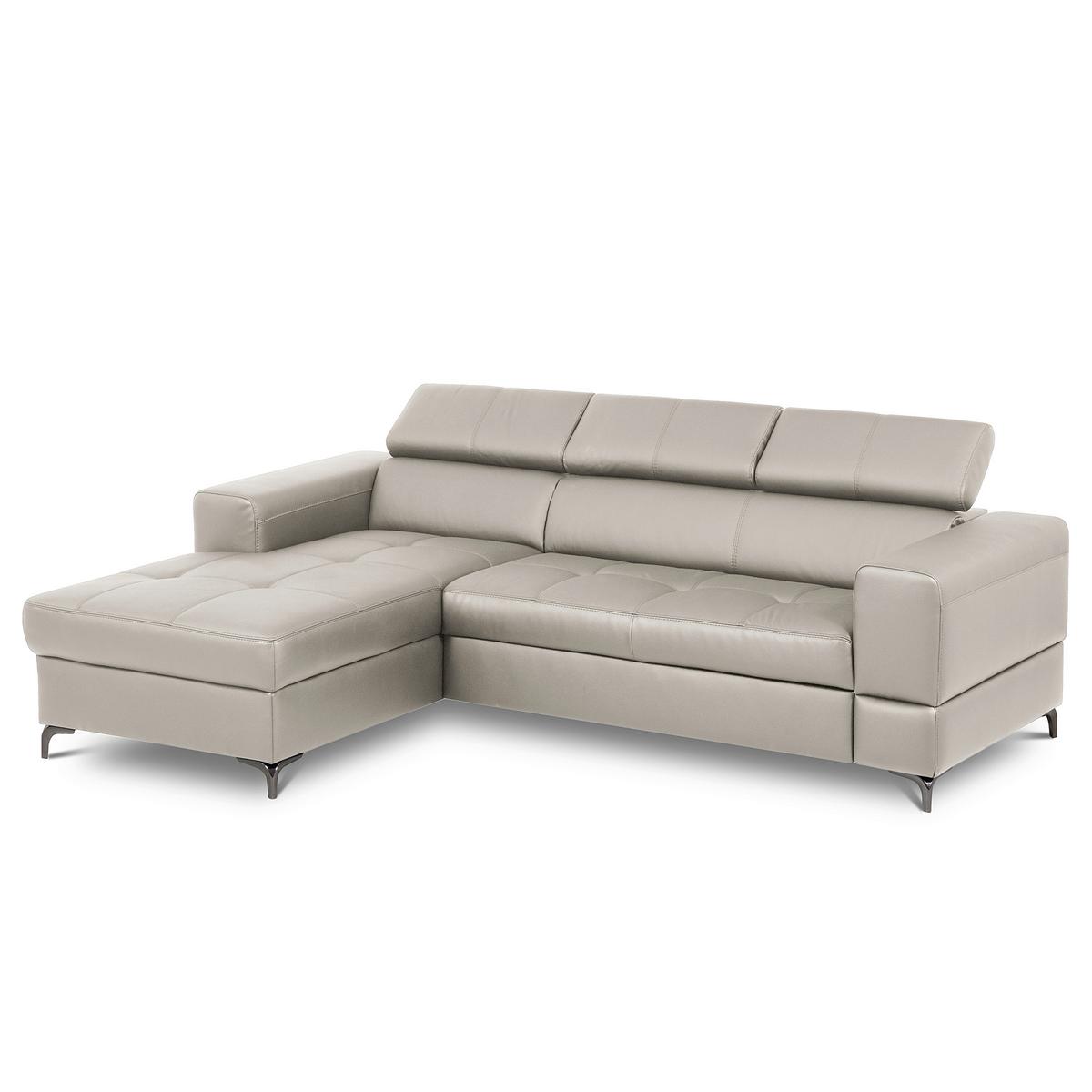 Ecksofa Torino Teilleder Platinfarben 173x247 - Platinfarben/Schwarz, Design, Leder/Textil (173/247cm) - Livetastic