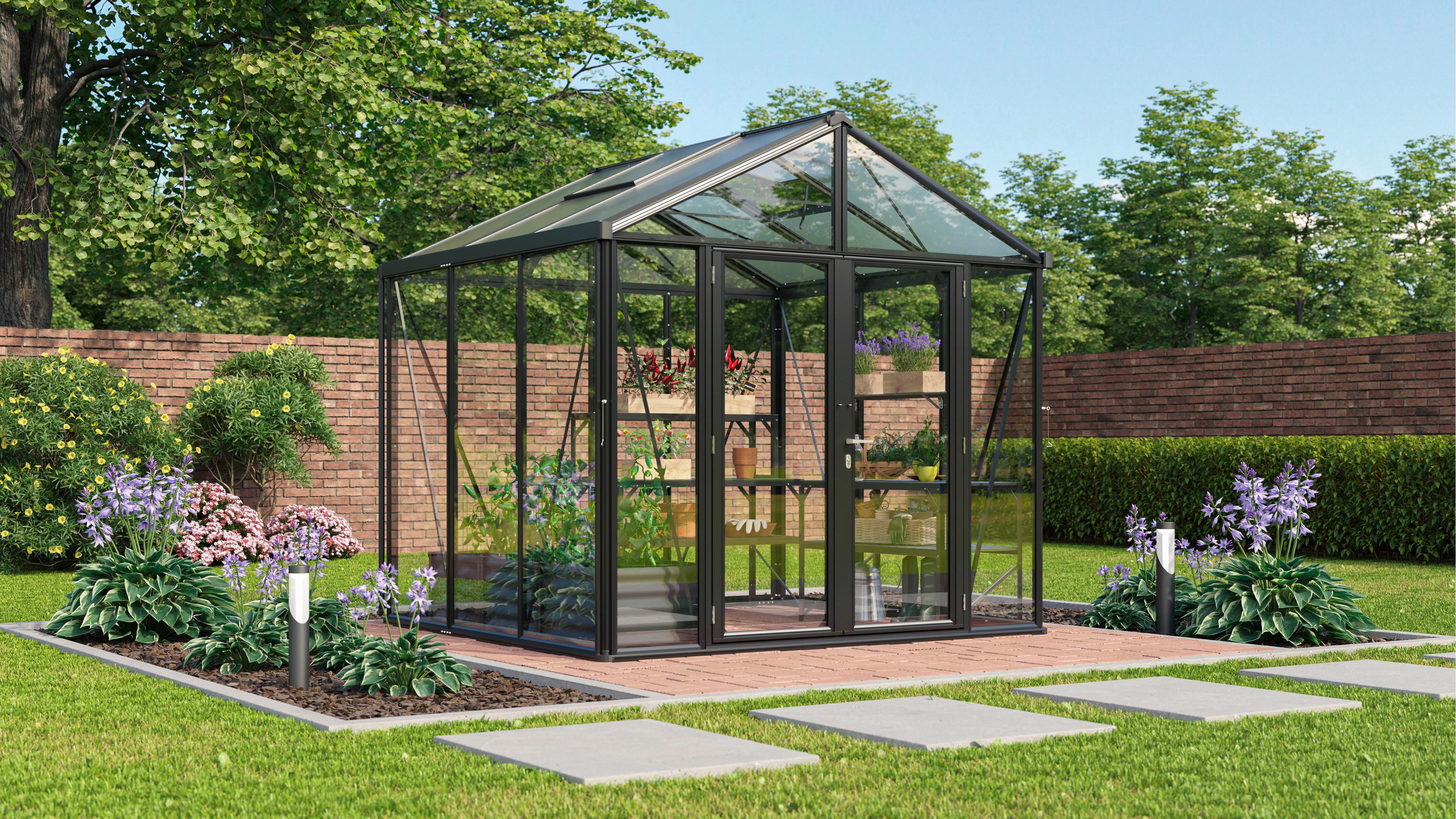 Gewächshausbausatz Zeus Comfort 6200 Esg/Hkp - Schwarz, Basics, Glas/Kunststoff (258,4/250,4/242cm)