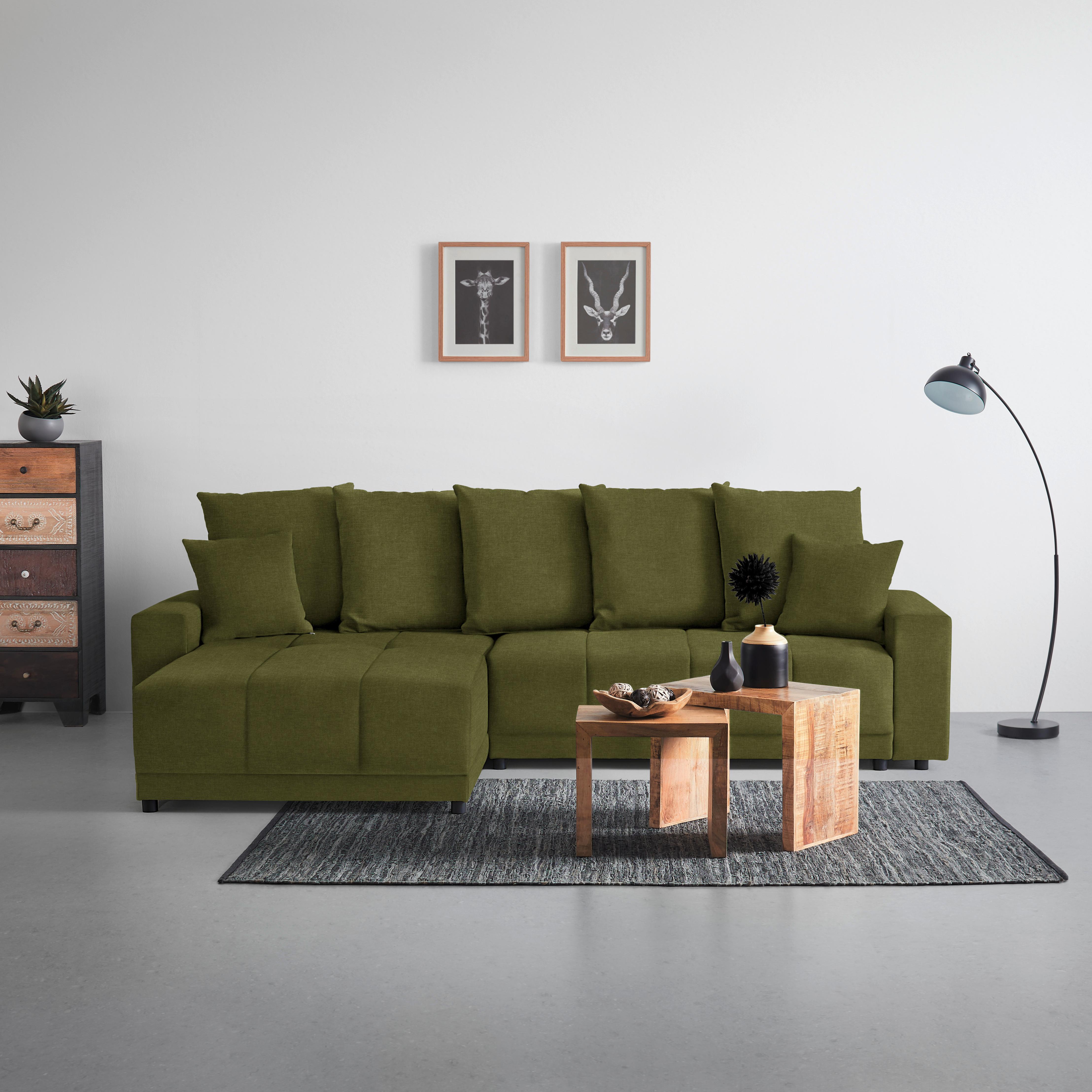 Rohová sedačka ALATRI, oboustr.,oliv.zelená,s polšt. - černá/zelená, Moderní, textil/plast (289/90/176cm) - Based