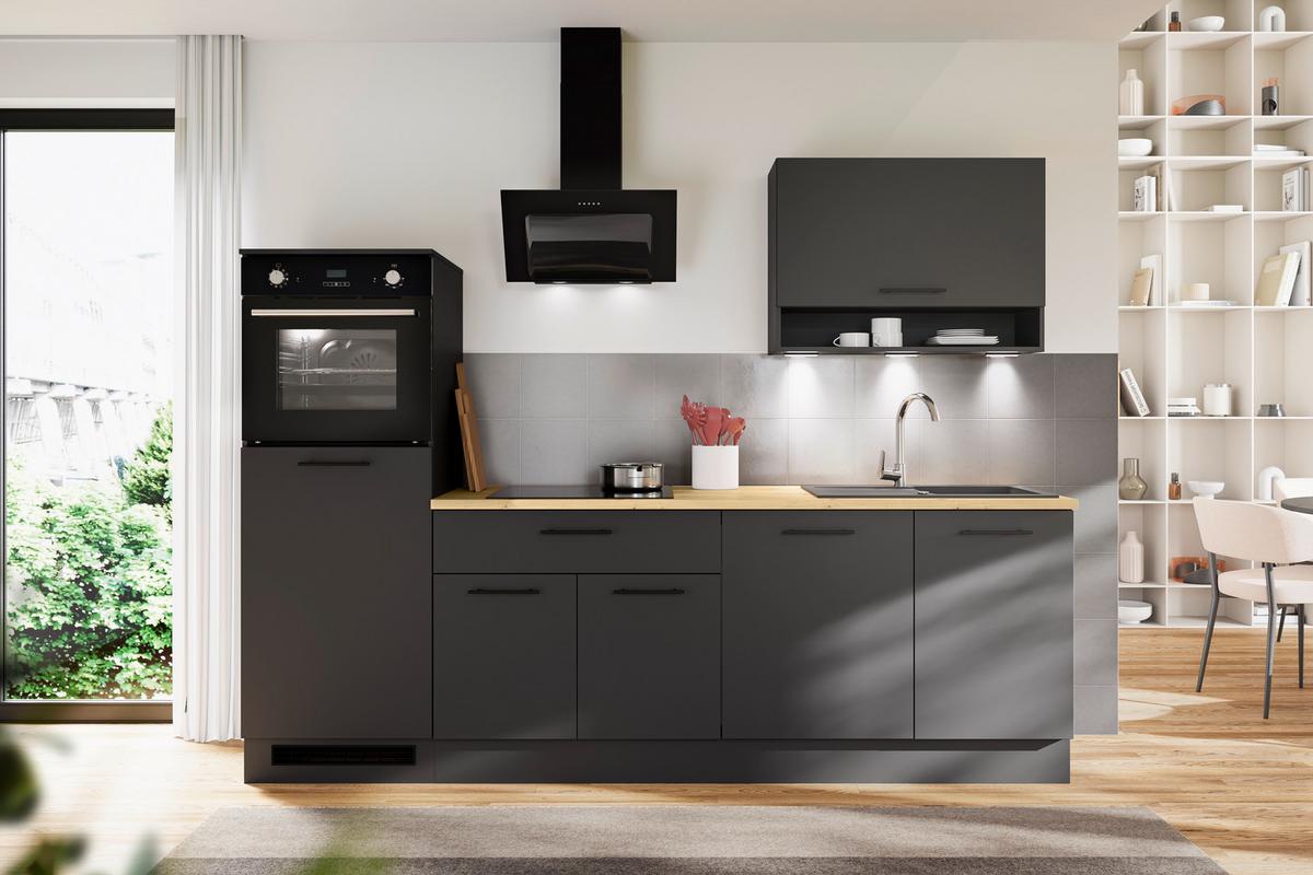 Küchenblock Berlin Schwarz/Eiche Dekor B: 260 cm - Schwarz/Eiche Artisan, Design, Holzwerkstoff (260cm) - MID.YOU