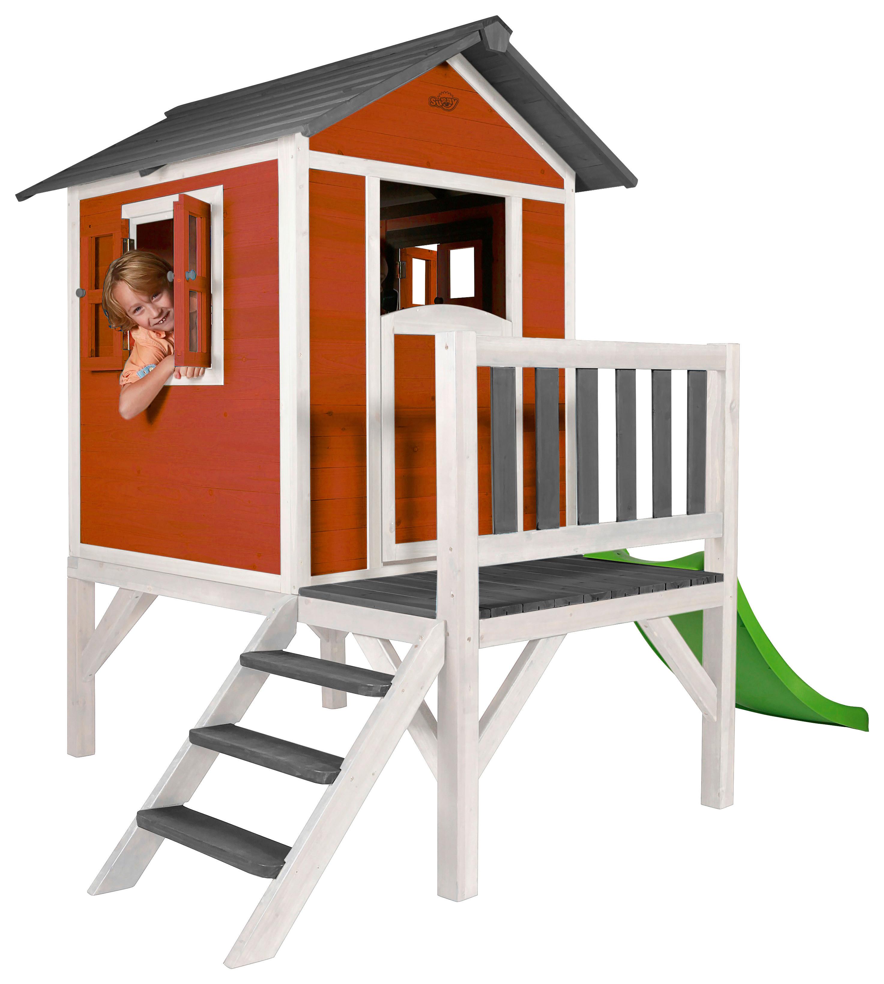 Hrací domeček Sunny Lodge XL červená - bílá/zelená, dřevo (261/189/168cm)