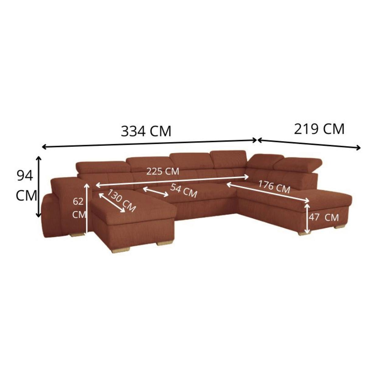 Schlafsofa mit Bettkasten Sirius XL,terracotta,219x334cm - Eichefarben/Terracotta, KONVENTIONELL, Holz/Holzwerkstoff