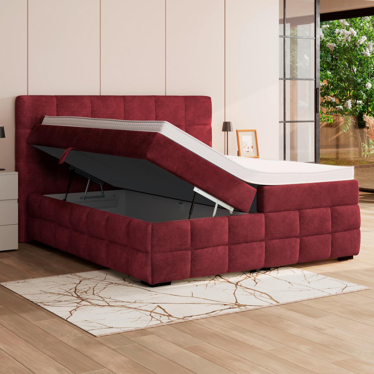 Čalouněná postel VEGA 180x200 cm, vínově červená - černá/vínově červená, Trend, dřevo/textil (180/200cm)