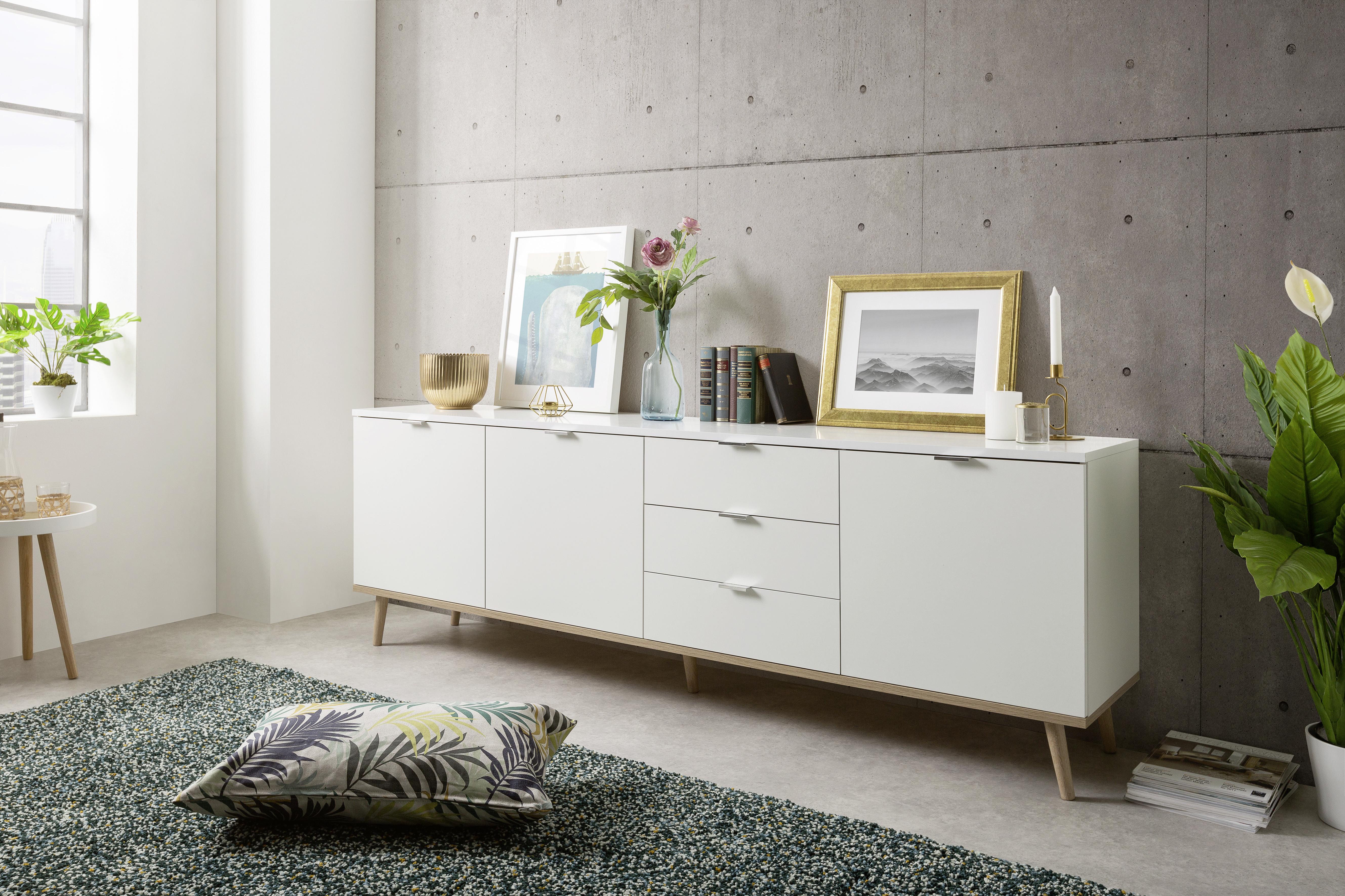 Sideboard Dekor Mit 3 Laden 200cm Göteborg 57 Sonoma Eiche - Weiß/Sonoma Eiche, KONVENTIONELL, Holzwerkstoff (200/68/40cm) - MID.YOU