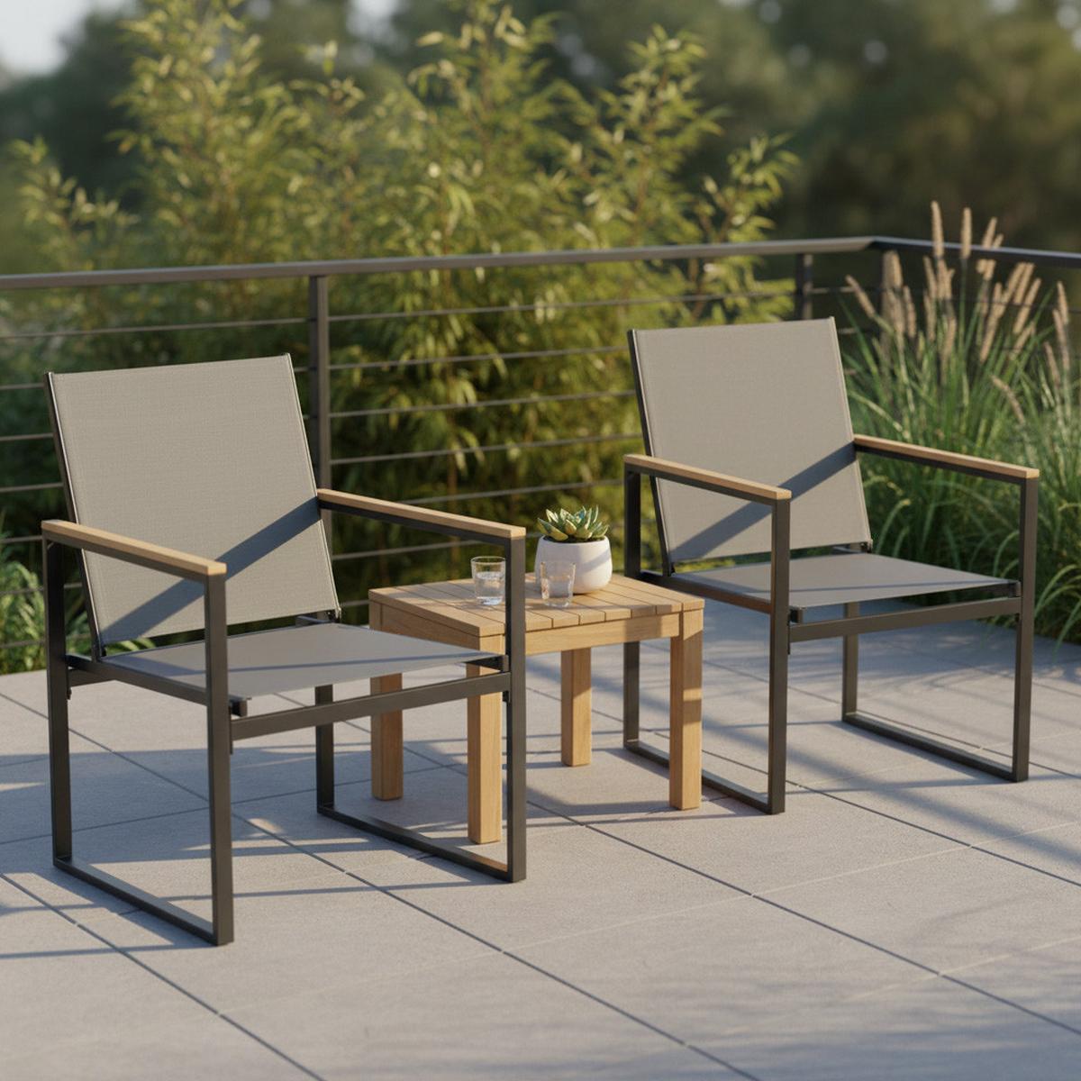 Gartenstuhl-Set Volasi 2er Anthrazit B: 54 cm - Honigeiche/Anthrazit, MODERN, Holzwerkstoff/Kunststoff (54/83/65cm) - Gardenson