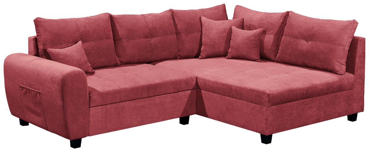 Ecksofa Mit Schlaffunktion + Kissen Lea, Polyester-Nylon - Beere/Schwarz, Basics, Holzwerkstoff/Textil (248/176cm) - MID.YOU