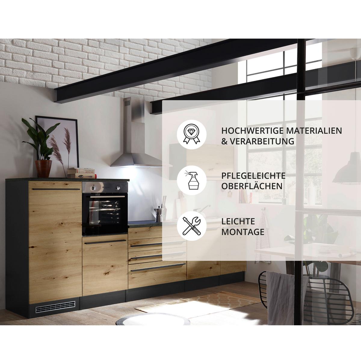 Küchenzeile Jazz4 Mit Geräten B: 320cm Anthrazit/eiche Dekor - Anthrazit/Eiche Artisan, Basics, Holzwerkstoff (320cm) - MID.YOU