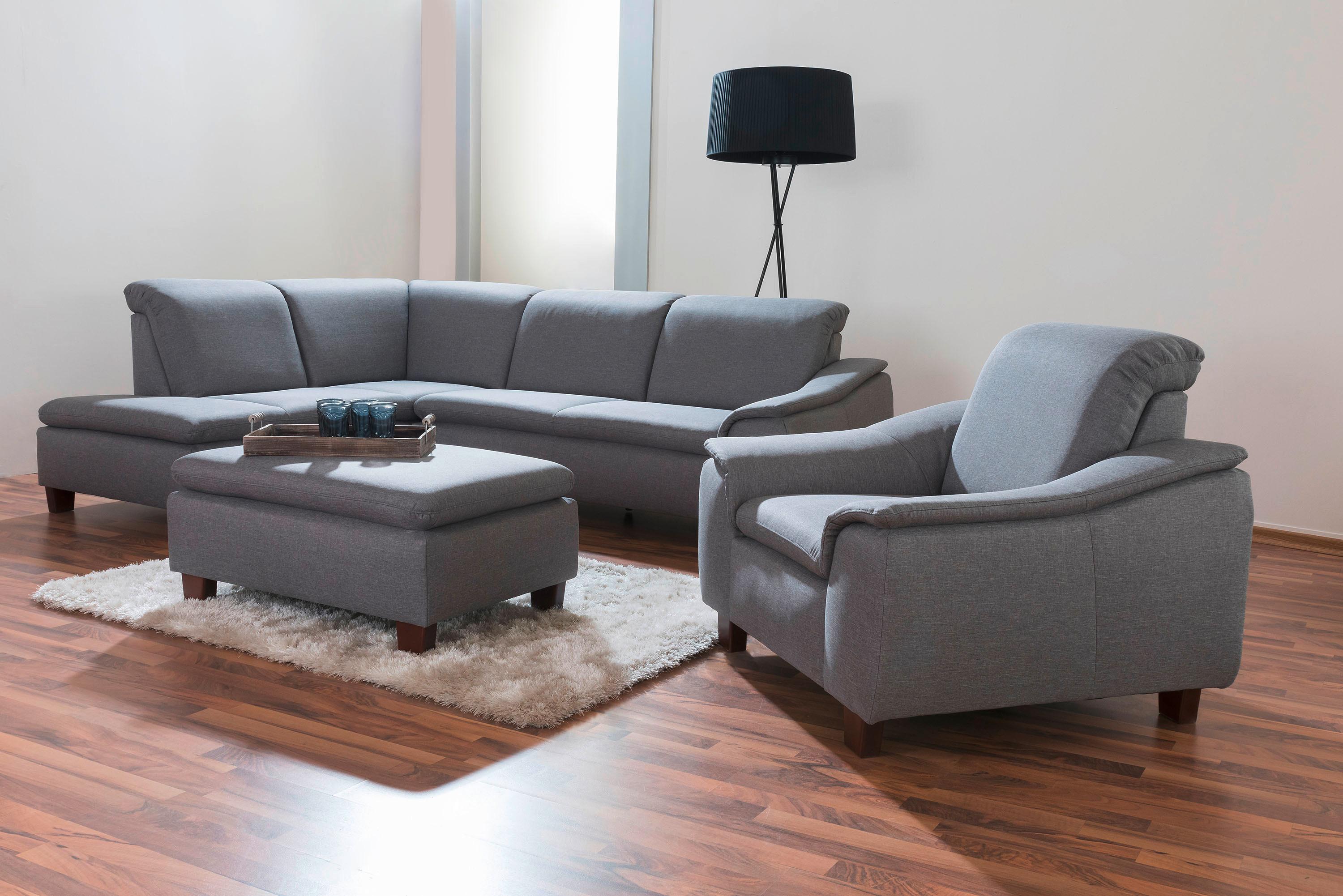 Ecksofa Aaron Hellgrau Flachgewebe - Nussbaumfarben/Hellgrau, Design, Textil (247/82/187cm) - Max Winzer