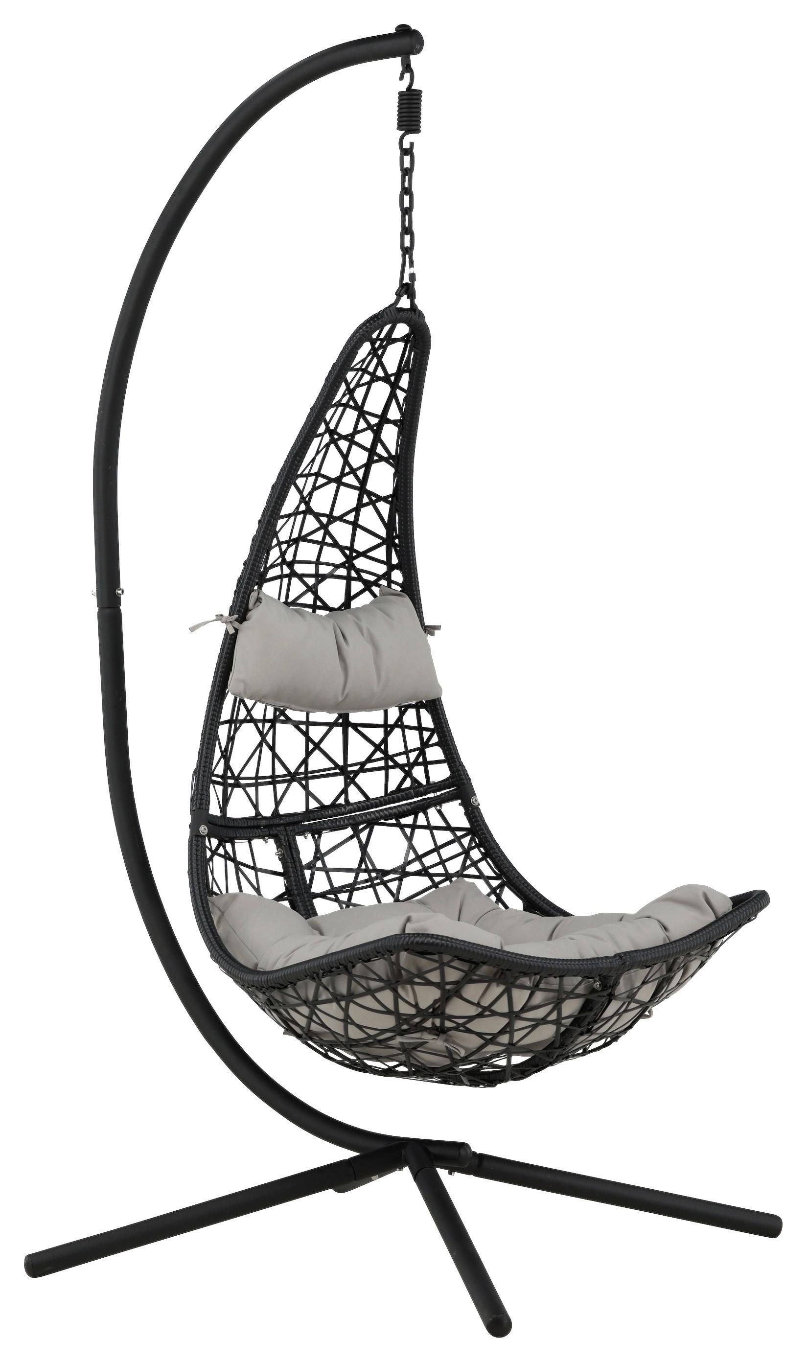 Hängesessel +gestell Edinburgh Mit Sitz- und Rückenkissen - Schwarz/Grau, KONVENTIONELL, Kunststoff (132/205/130cm) - Gardenson