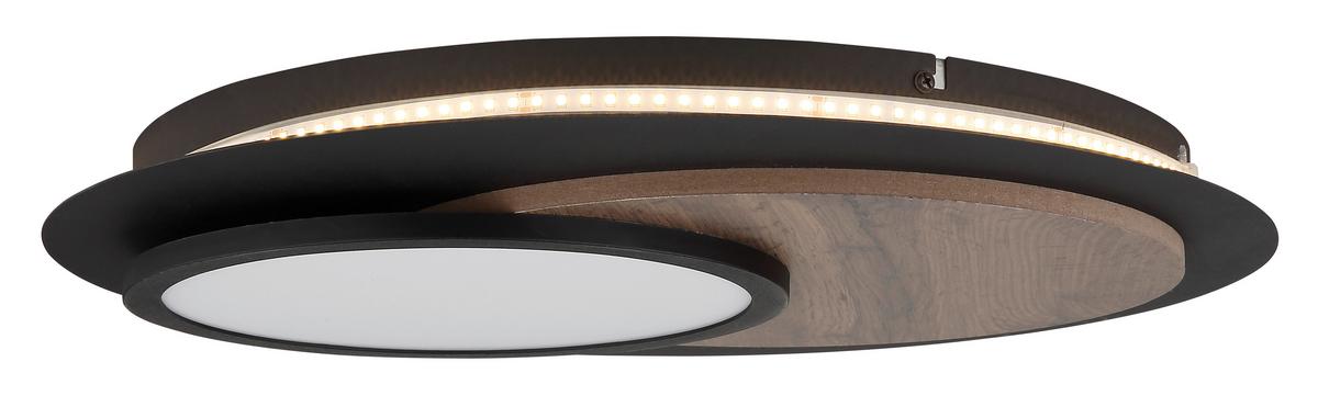 LED-Deckenleuchte Kory Schwarz Weiß Dunkelbraun - Dunkelbraun/Schwarz, Natur, Holzwerkstoff/Kunststoff (48/5,6cm) - Globo