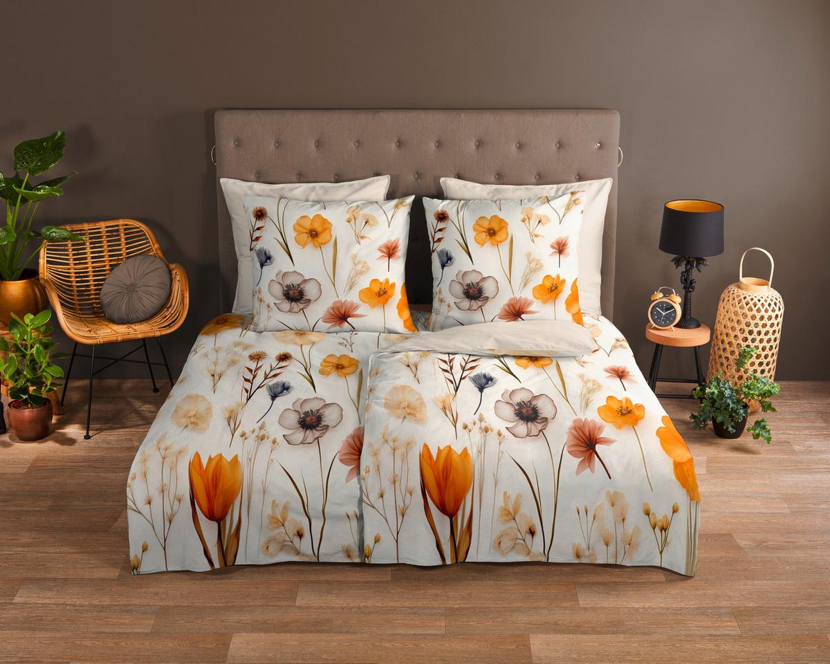 WENDEBETTWÄSCHE LARA - Sandfarben/Ecru, Design, Textil (140/200cm)