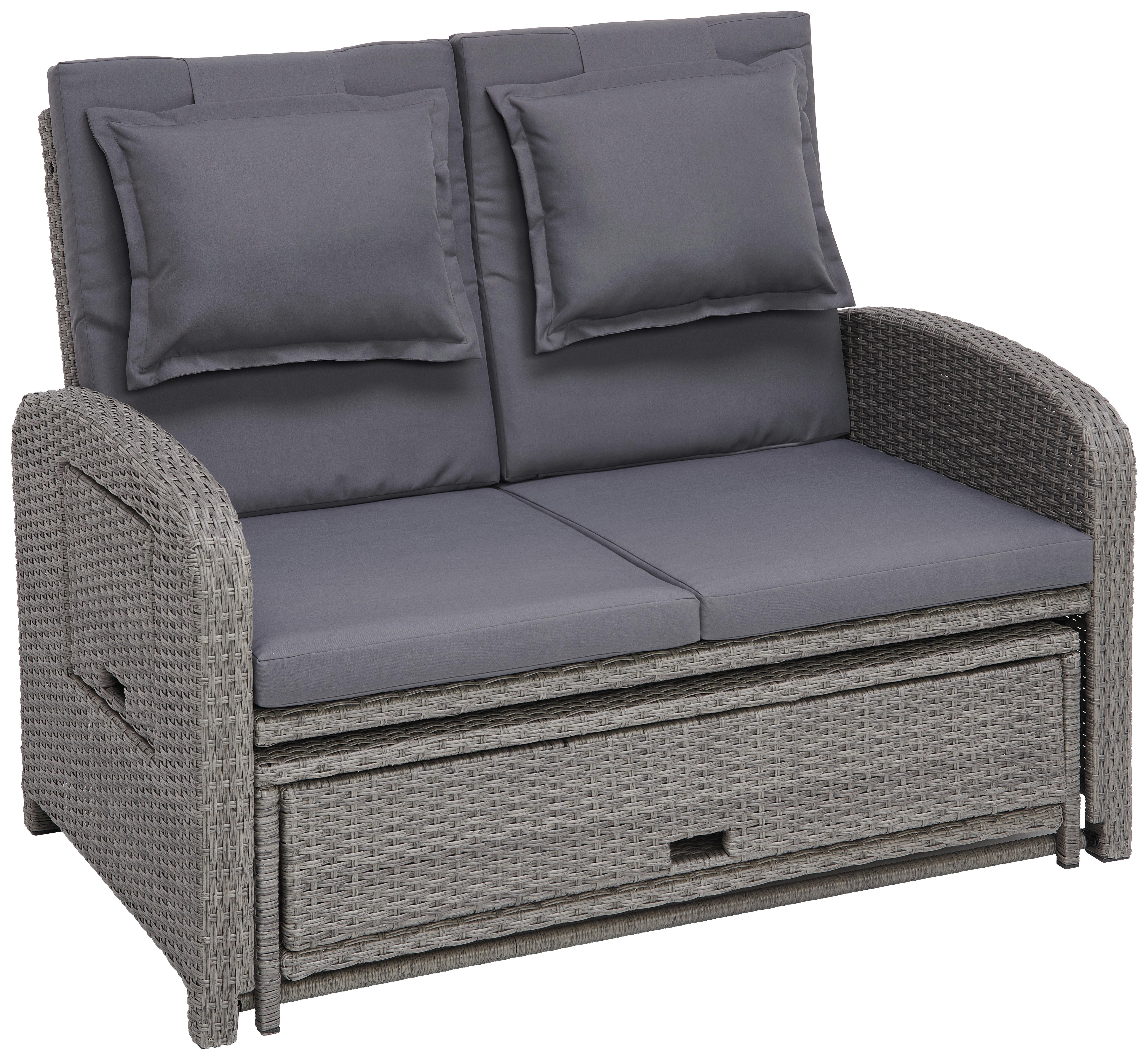 Loungesofa Havanna Kunststoffgeflecht Mit Kissen - Braun/Grau, MODERN, Kunststoff/Textil (126/110/95/30,5/82/64cm) - Beldano