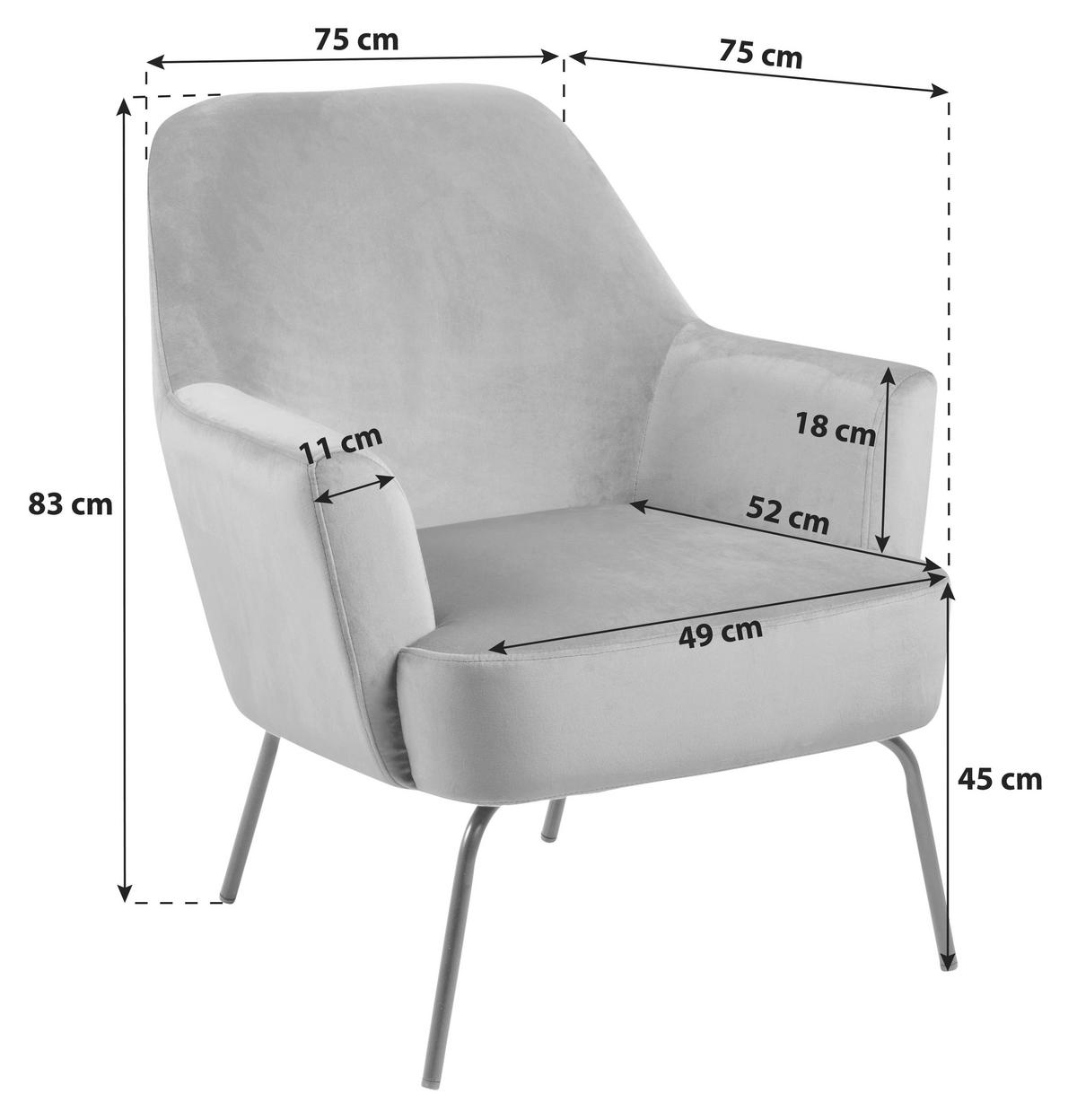 Polsterstuhl Melissa Dunkelgrau Velours - Dunkelgrau/Schwarz, KONVENTIONELL, Textil (75/83/75cm) - Livetastic