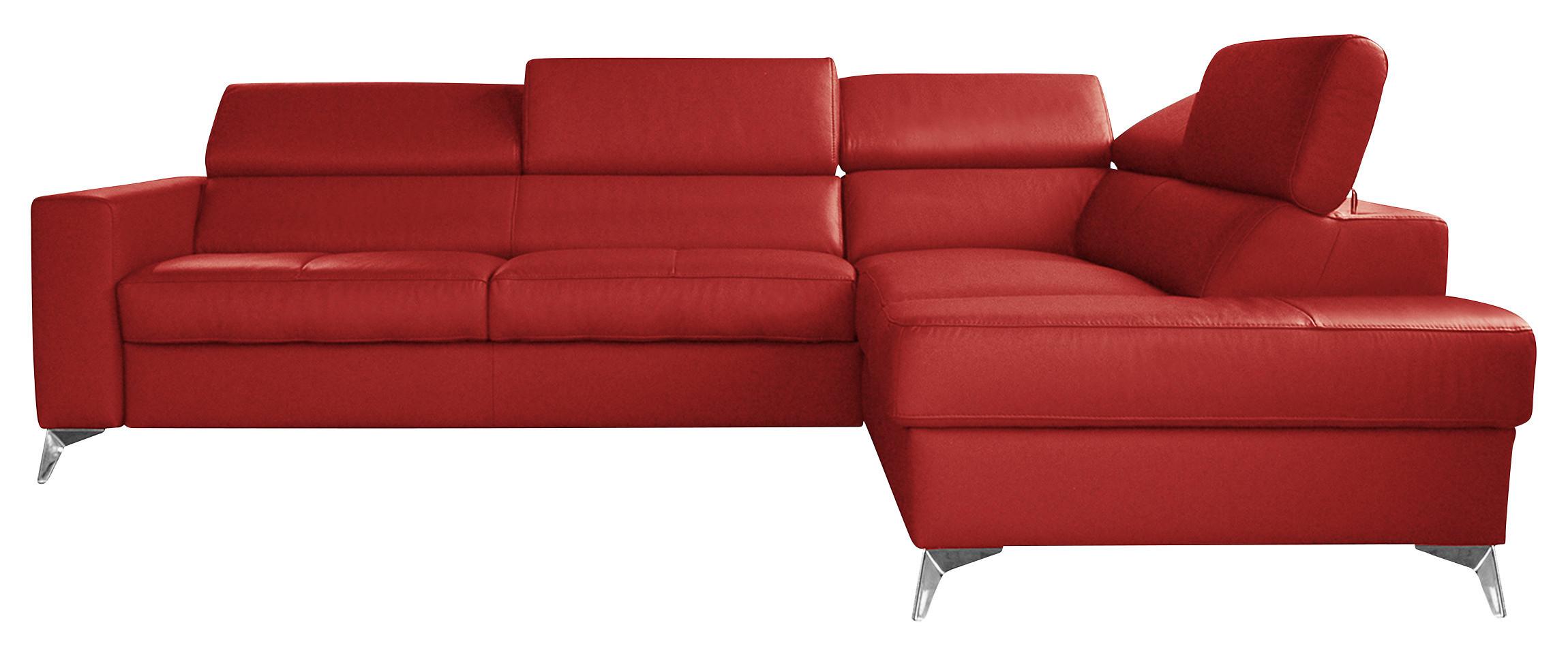 Ecksofa Mondo, Rot S: 286x208 Cm - Chromfarben/Rot, Design, Leder/Textil (286/208cm) - Livetastic